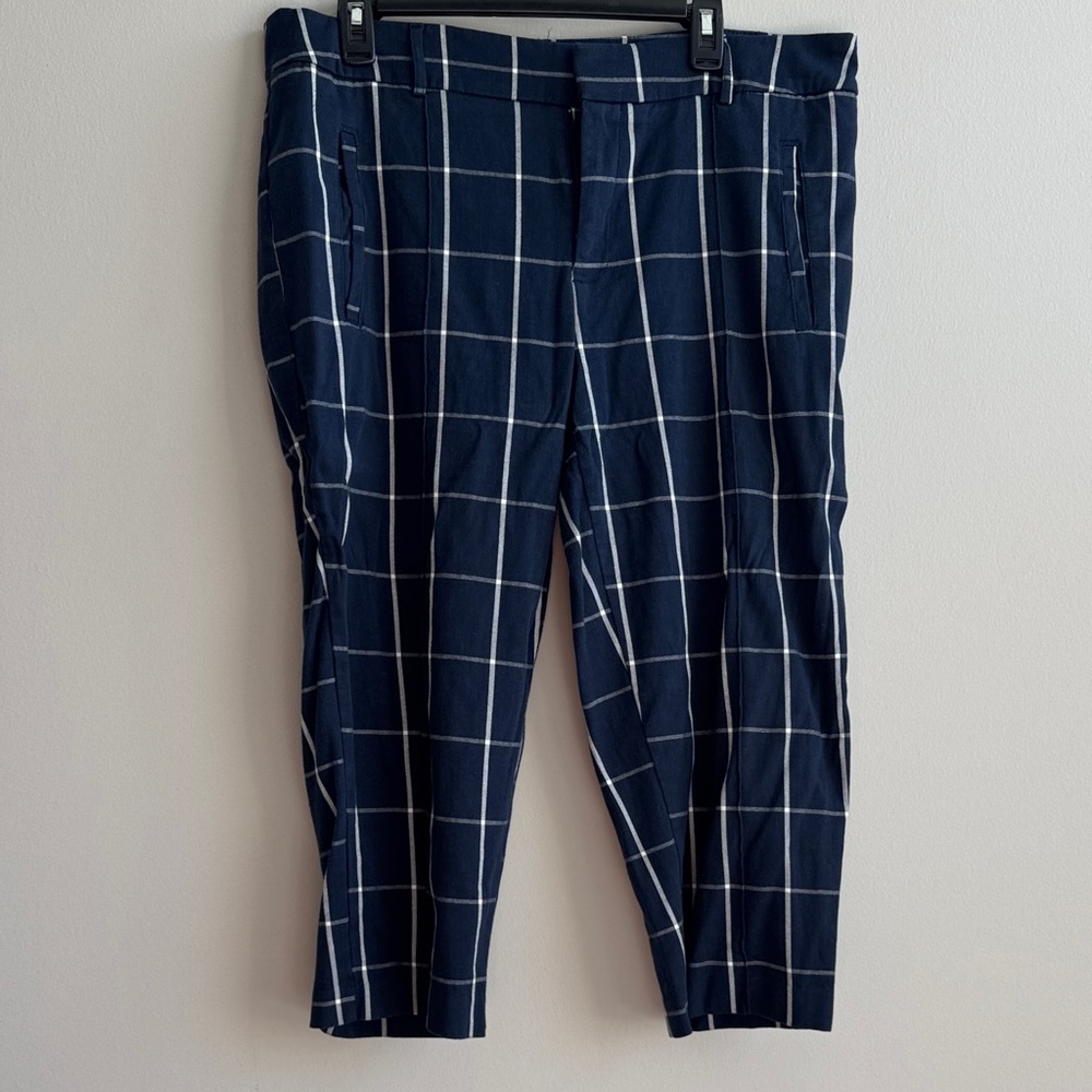 Navy Checkered Women's Capri Pants